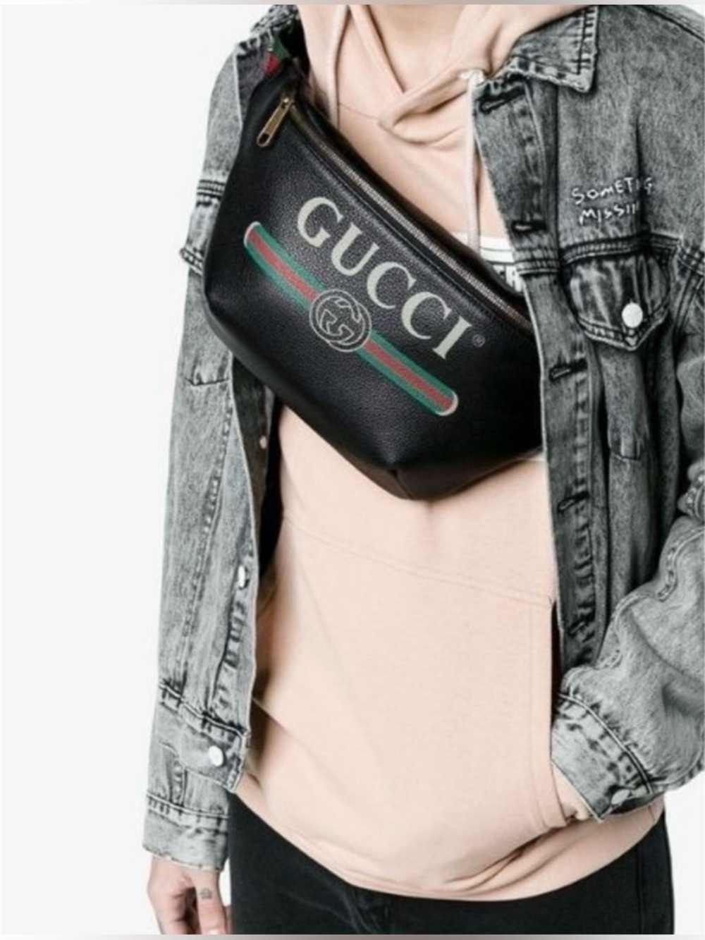 RARE Gucci Black Leather Bumbag / Belt Bag - Large Size